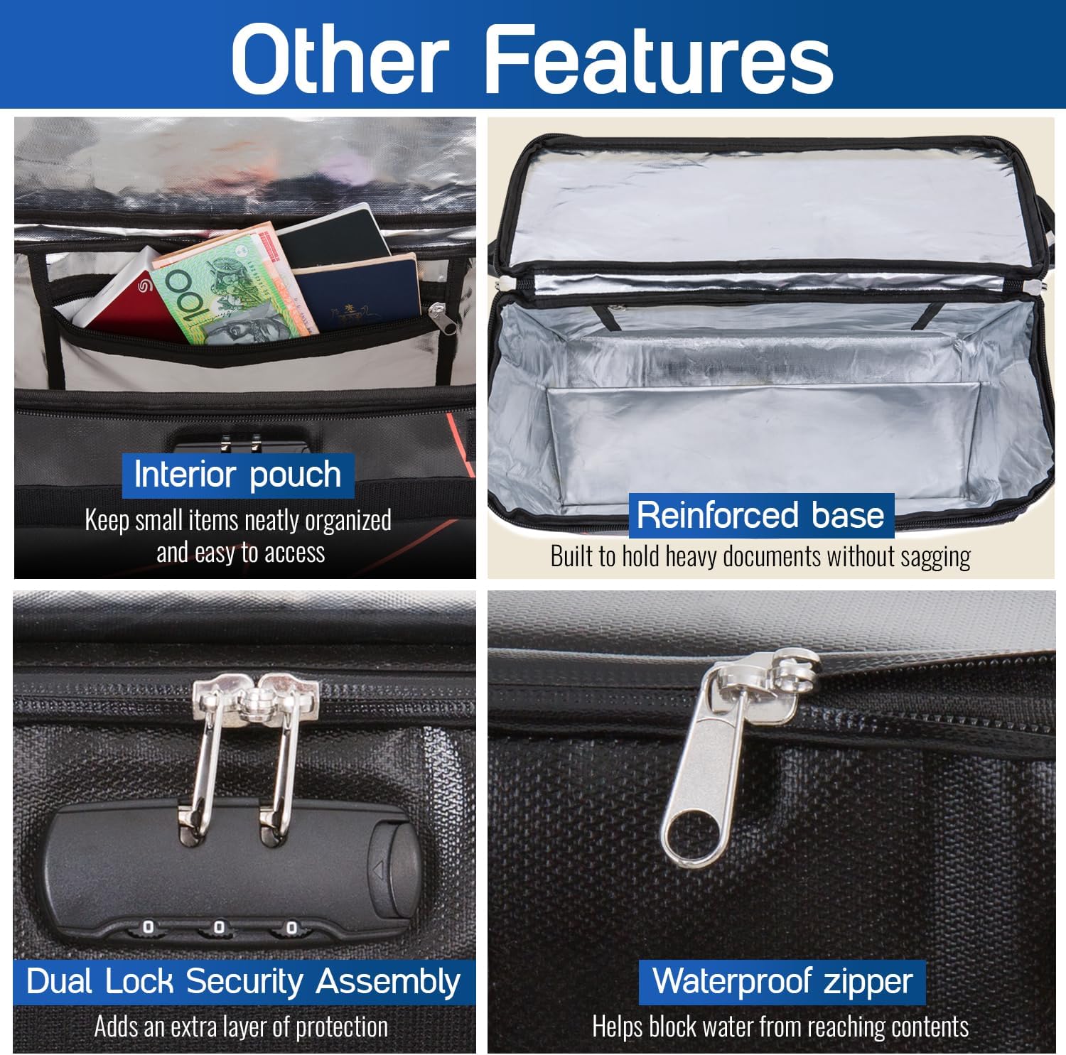 Fireproof and Waterproof Document Bag with Lock, 6200℉ Insulated, Patented Enclosed Flap Design, Heavy Duty Fire Safe Storage Box for Documents, Files & Valuables, 16"x12.6"x6.5" - Image 7