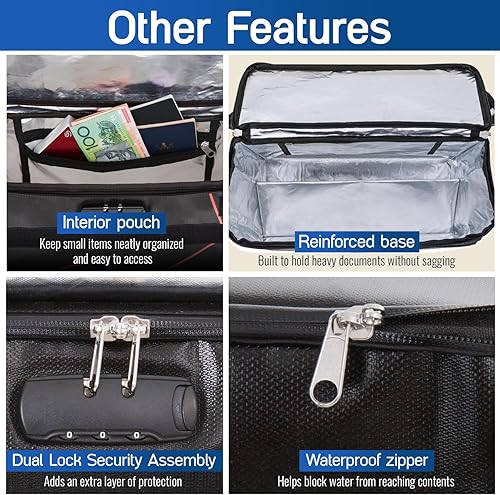 Miniatura 7 de Bolsa de documentos ignífuga e impermeable con cerradura, aislamiento de 6200℉, diseño patentado de solapa cerrada, caja de almacenamiento