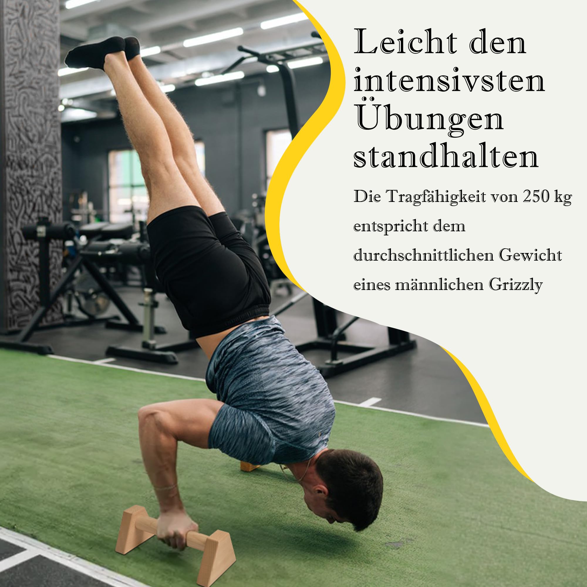 Liegestützgriffe aus Holz, 2er Set Push Up Bars, Handstand Griffe, rutschfestes Calisthenics-Equipment für Fitness, Gymnastik und Krafttraining & Handgelenkbandagen