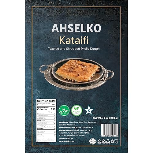 Miniatura 2 de Ahselko Kataifi - Masa filo rallada de 7.05 oz (7 onzas)  Hilos de pastelería Kadayif tostados para relleno de chocolate Kunafa, Baklava y Dubai