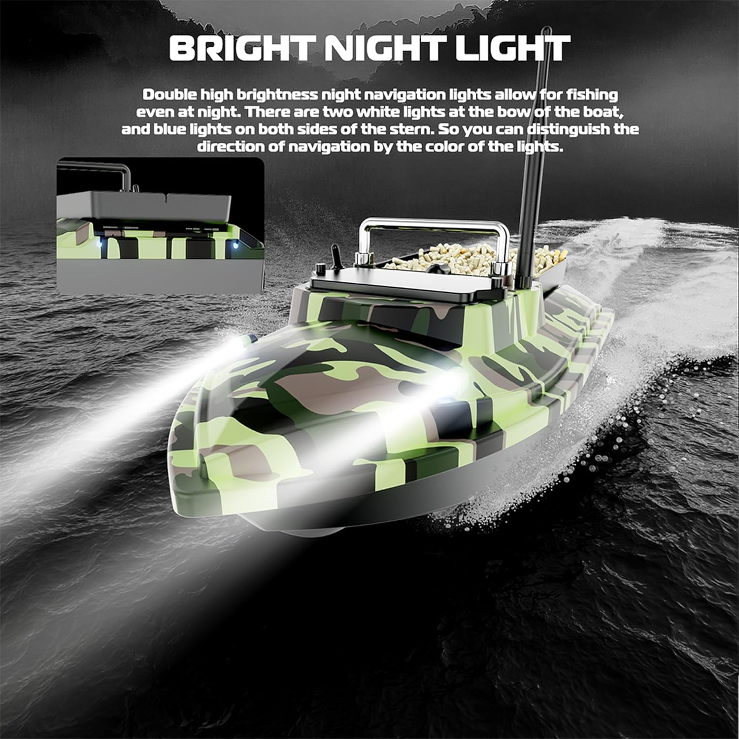 RC Bait Boat with Cruise Control for Adult Fishing Enthusiasts Wild Fishing - 1 Bait Tray, 3.3LBS Load, 18000mAh, Dual Motor, 500M Long Range Antenna