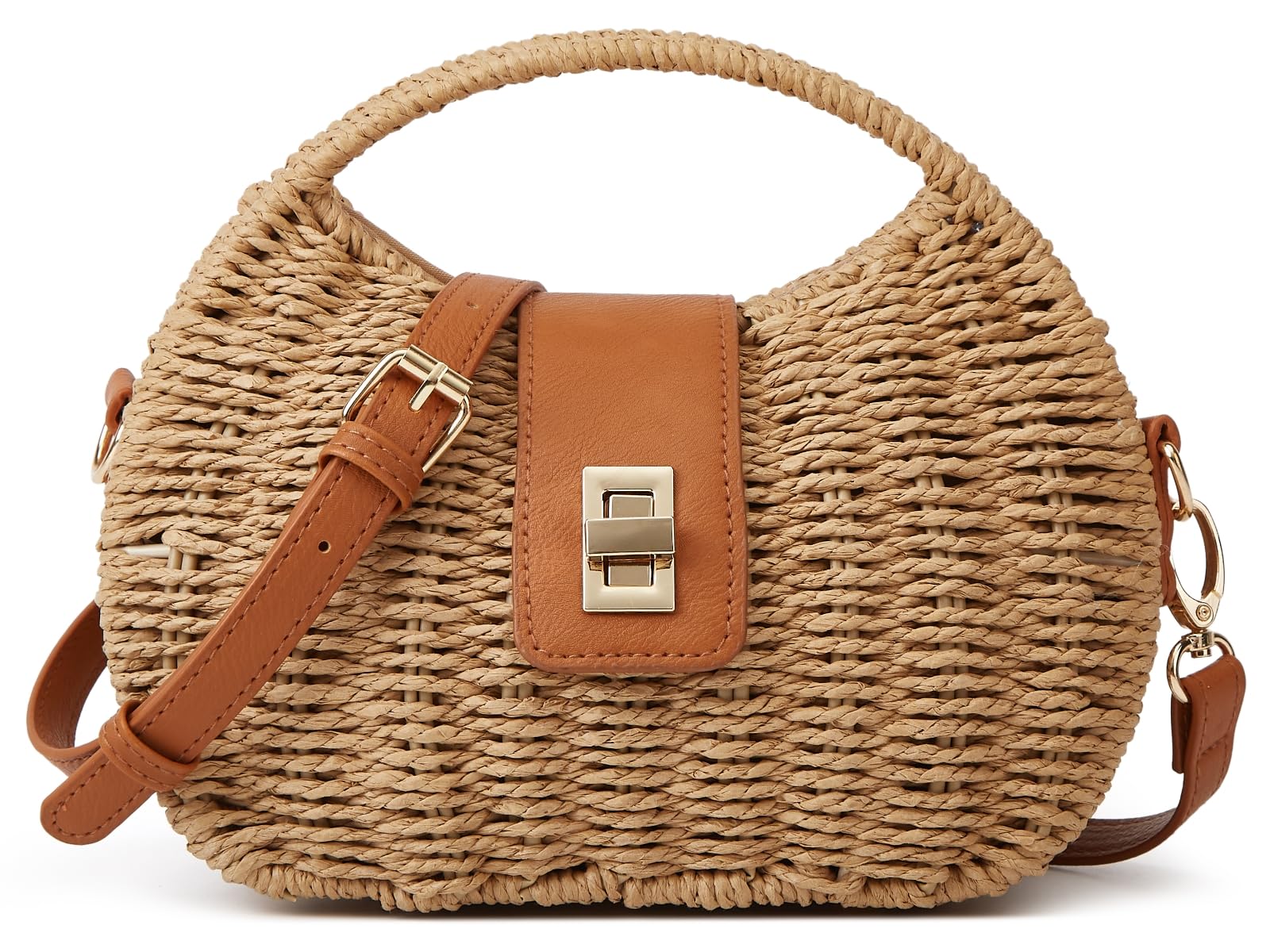 Obosoyo Handmade Straw Woven Bag Beach Clutch Purses Women Vacation Shell Shoulder Crossbody Summer Dumpling Handbag Basket Tote