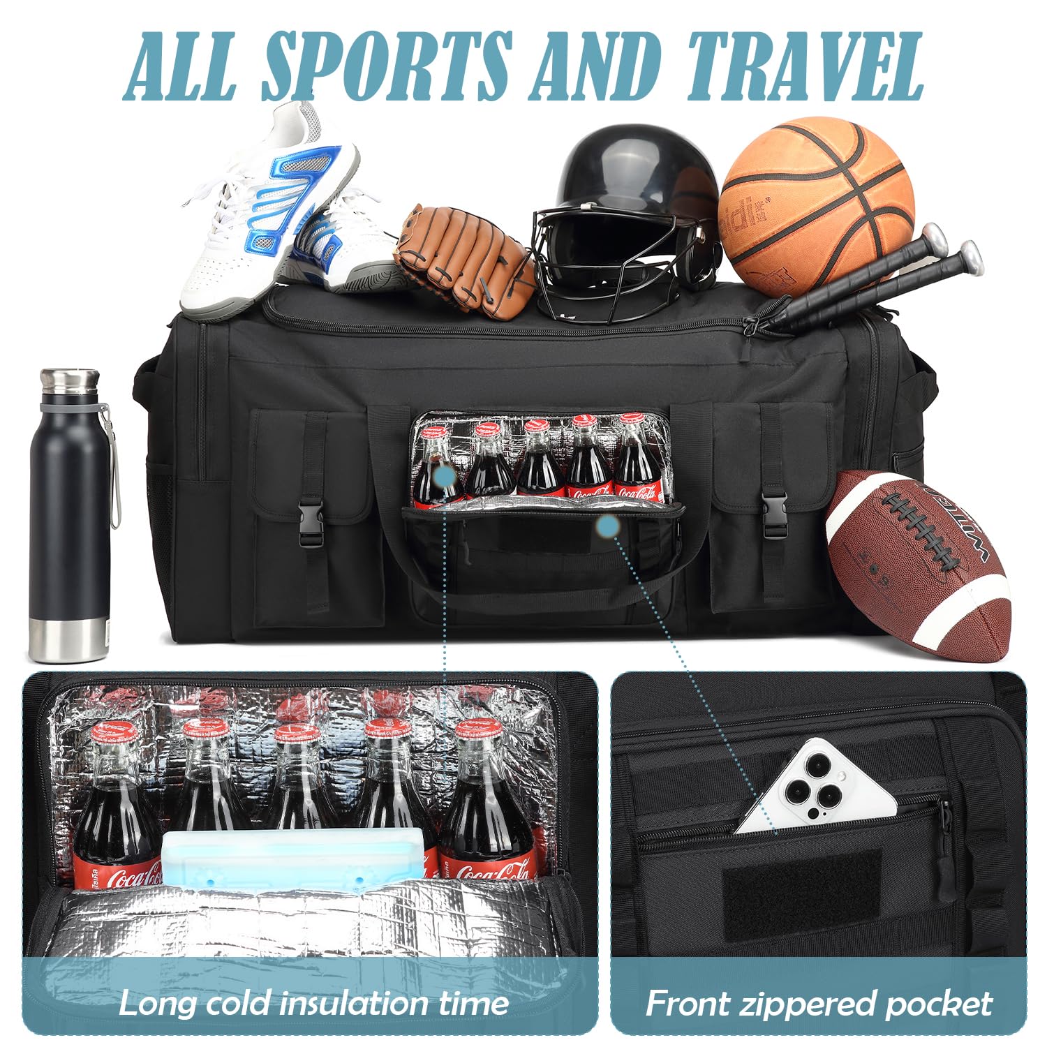 Borsa da viaggio XXL da 135 l, bagaglio a mano, da uomo, grande borsa sportiva con scomparto per scarpe, Nero , Reisetasche Handgepäck 135L, tattico | Con tasca isolata, borsa da viaggio impermeabile per allenamento, weekend e sauna