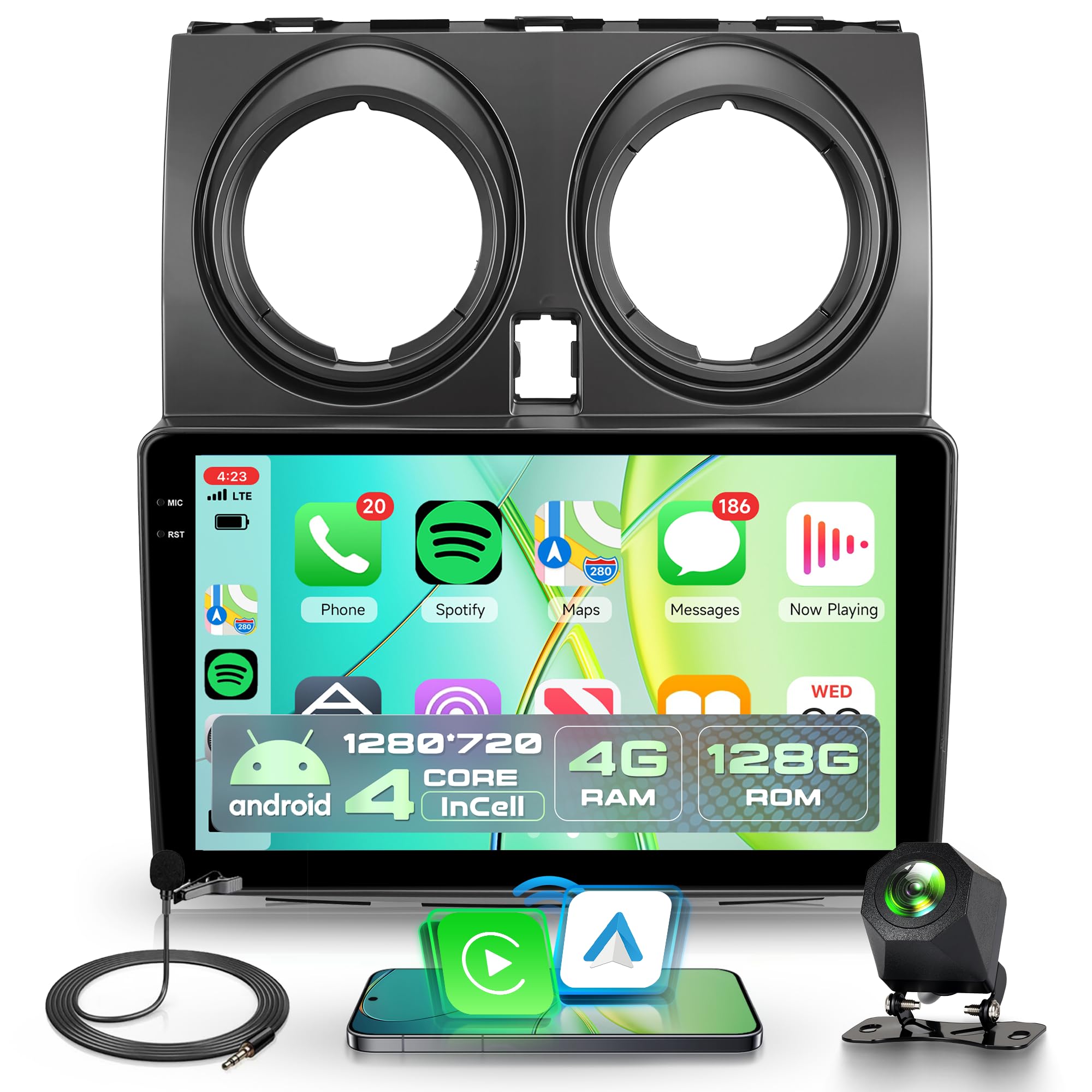 4G+128G Wireless Carplay Android Autoradio per Nissan Qashqai J10 2006-2016 9 Pollici Incell Schermo Autoradio con Android Auto GPS Navi WiFi Bluetooth Mirror Link FM/RDS EQ/SWC Telecamera Posteriore