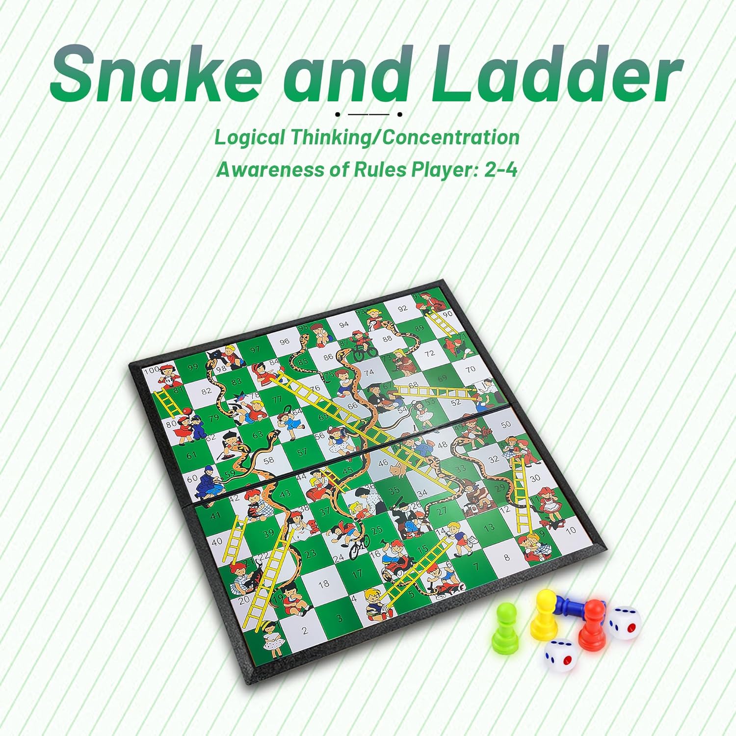 KIDAMI Magnetic Snakes and Ladders Board Game Set, Folding Portable Design, Family Travel Game Set Gift for Kids and Adults (11.2 inch x 11.2 inch)