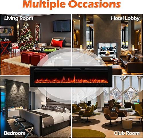 Miniatura 7 de Haddockway Chimenea eléctrica de 68 pulgadas montada en la pared y empotrada con control remoto calentador de chimenea de pared ultrafino de 7501500