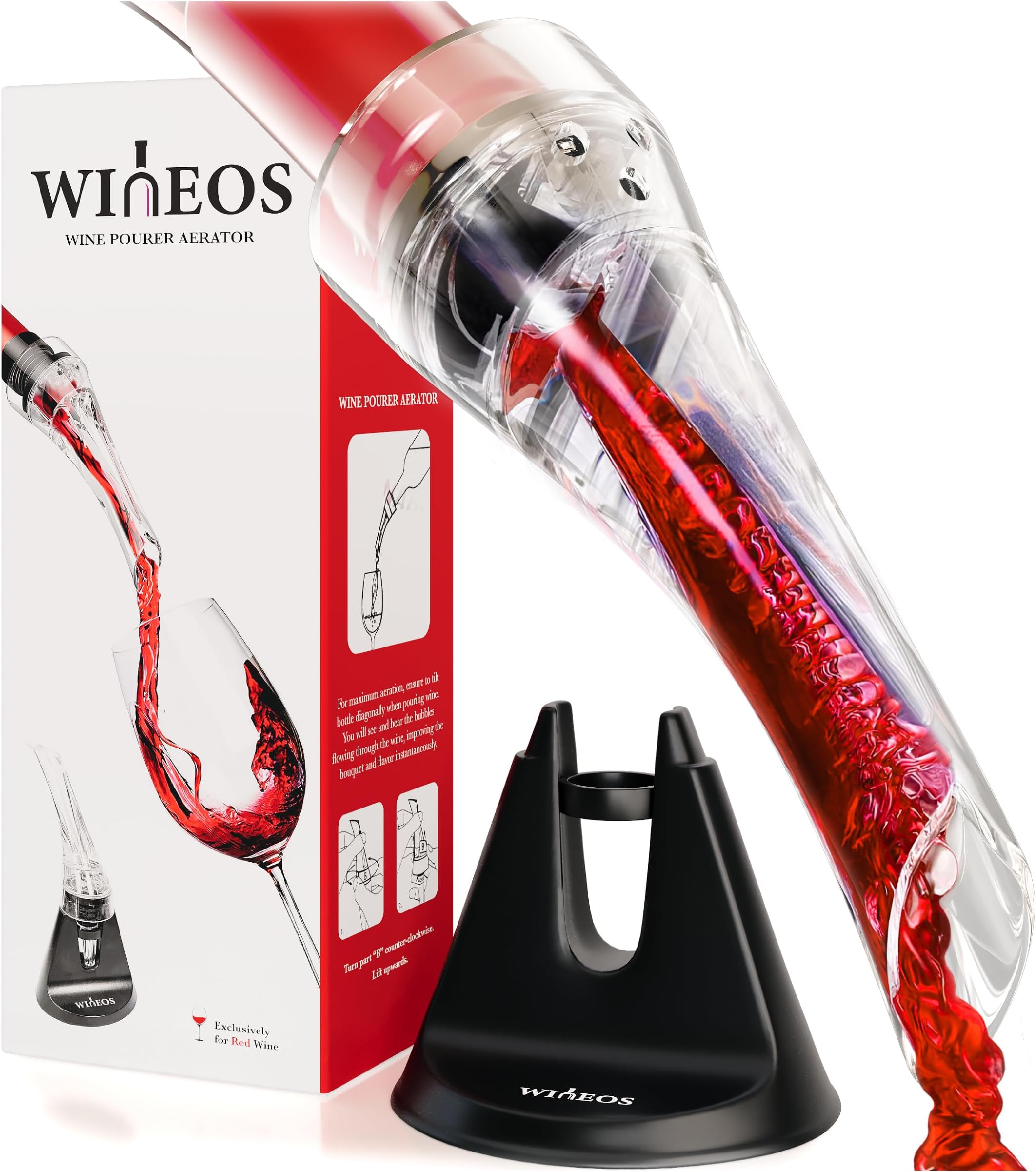 Wine Aerator Pourer, Includes Premium Pourer Stand, Wine Guide Booklet.