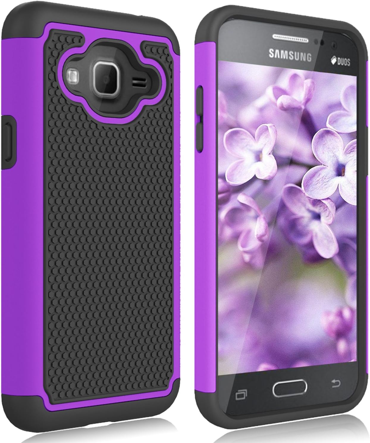 Galaxy Sky Case, Galaxy J3 2016/J3 V Case, Galaxy Express/Amp Case, Galaxy Sol Case, Zectoo Hybrid Dual Layer Shockproof Armor Defender Rugged Rubber Plastic Phone Case Cover - Purple