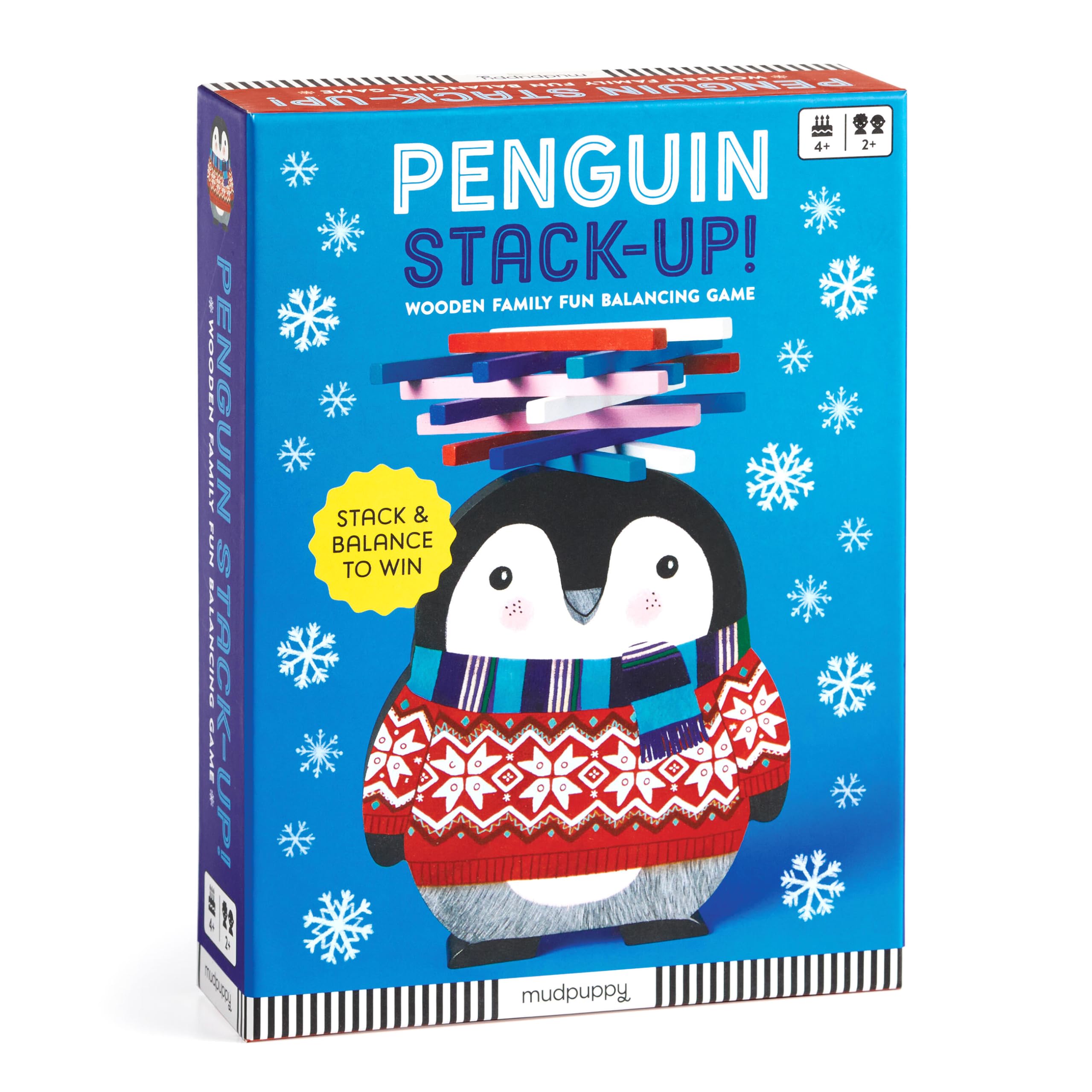 Mudpuppy Penguin Stack Up – Winter Penguin Themed Wooden Balancing Game for Motor Skill and Dexterity Building for Children Ages 4 and Up, 2+ Players