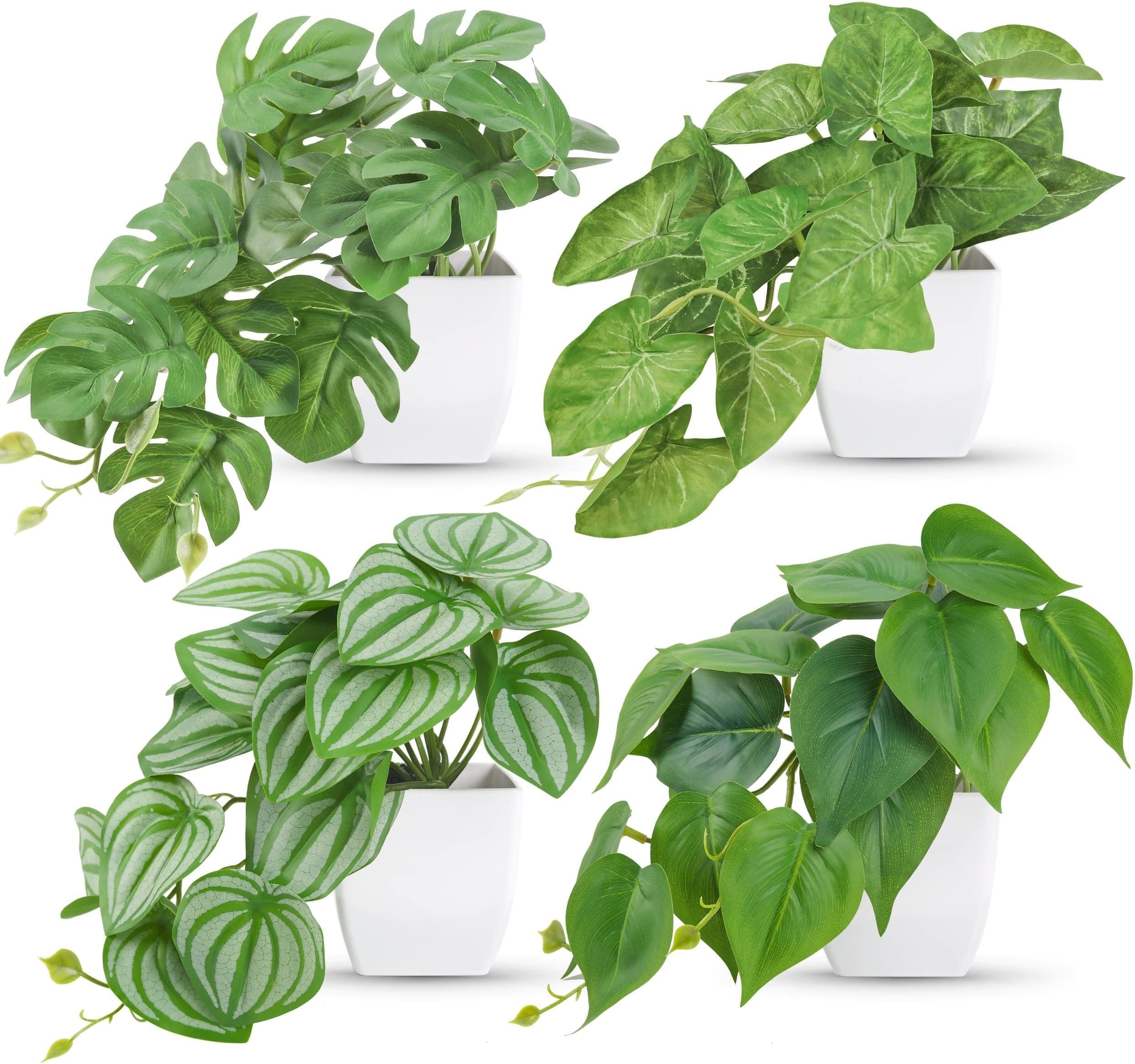 Der Rose 4Pcs Small Fake Plants Artificial Mini Faux Plants for Bathroom Office Desk Shelf Table Accessories Decor Indoor