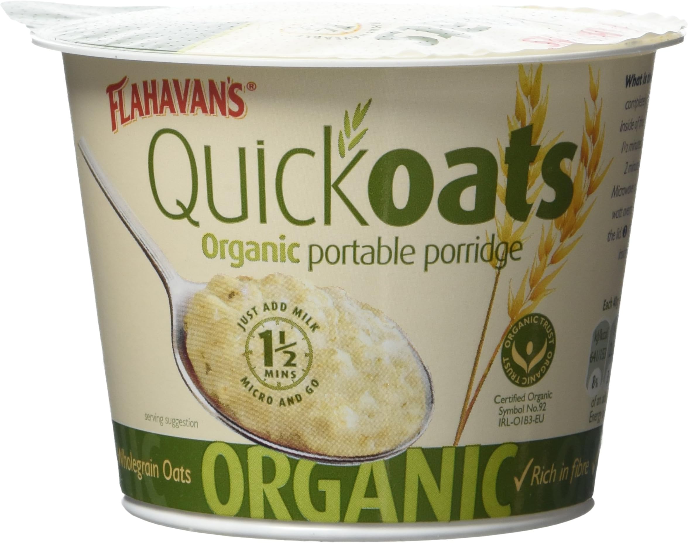 Flahavans Quick Organic Oat Portable Porridge 40 g (Pack of 12)