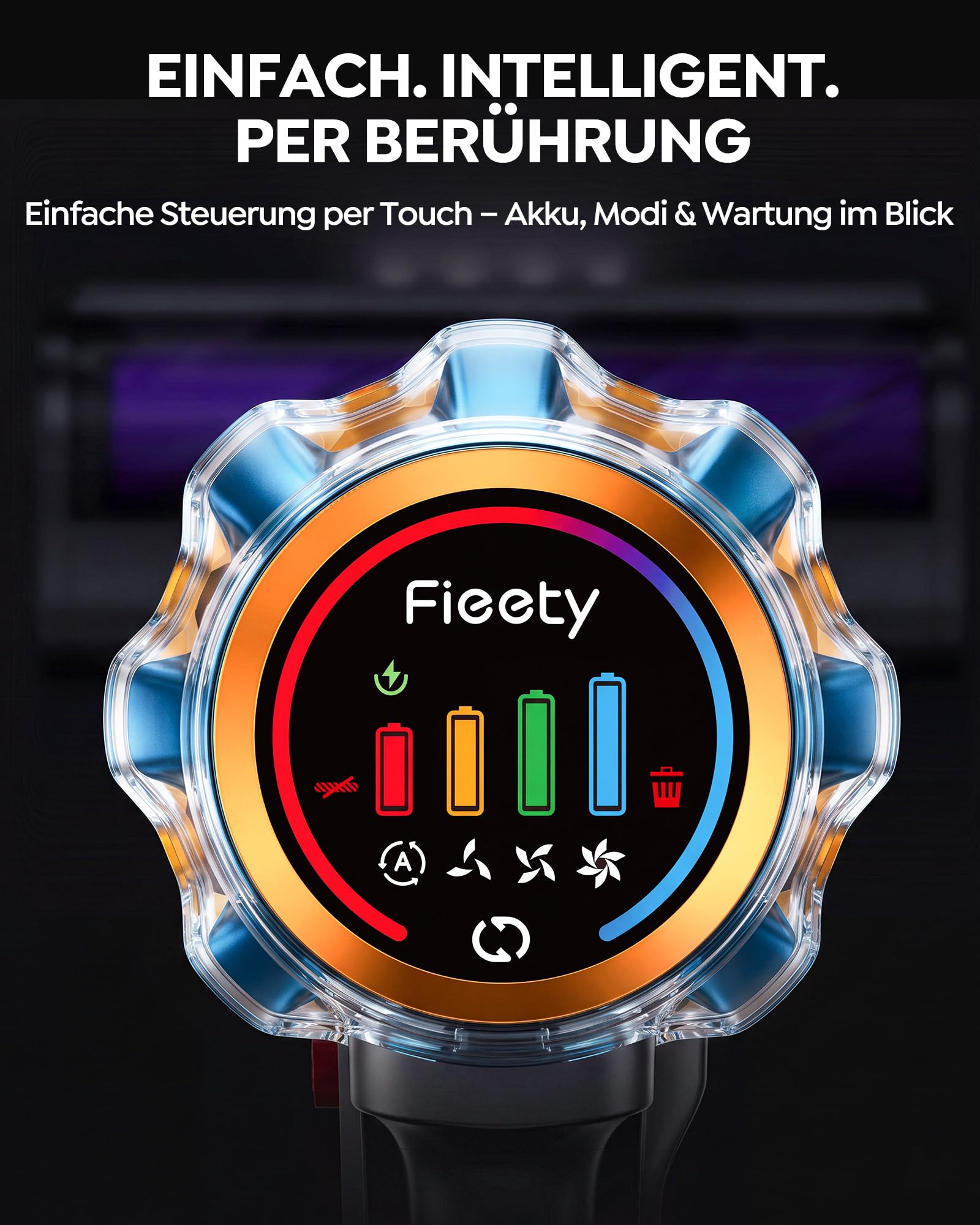 Fieety Akku Staubsauger Kabellos 55KPa/650W/80Min, 1,8L Akkustaubsauger mit Automatikmodus, 1,5M Schlauch, Duftfunktion, Anti-Tangle-Bürste, für Tierhaare, Teppiche, Hartböden, Auto