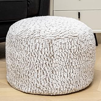 Asuprui Pouf Ottoman Unstuffed Ottoman Foot Rest No Filler Soft Fur Foot Stool 20x20x12 Inches Fuzzy Chair Floor Pouf Chair with Storage for Living Room Bedroom Snow Coffee