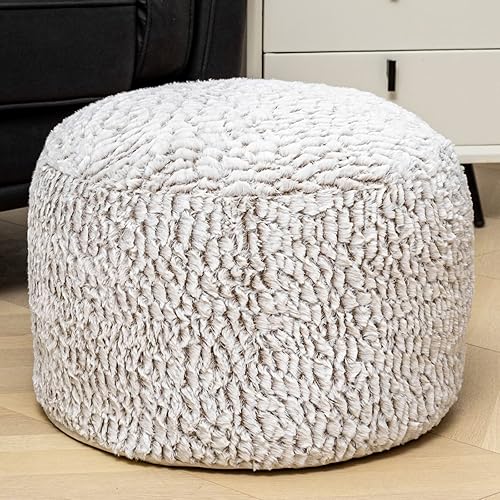 Miniatura 20 de Asuprui Puf Otomano Sin Relleno Redondo Bolsa de Frijoles Puf Otomano Asiento Suave de Piel Sintética Reposapiés Taburete 20 x 20 x 12 pulgadas