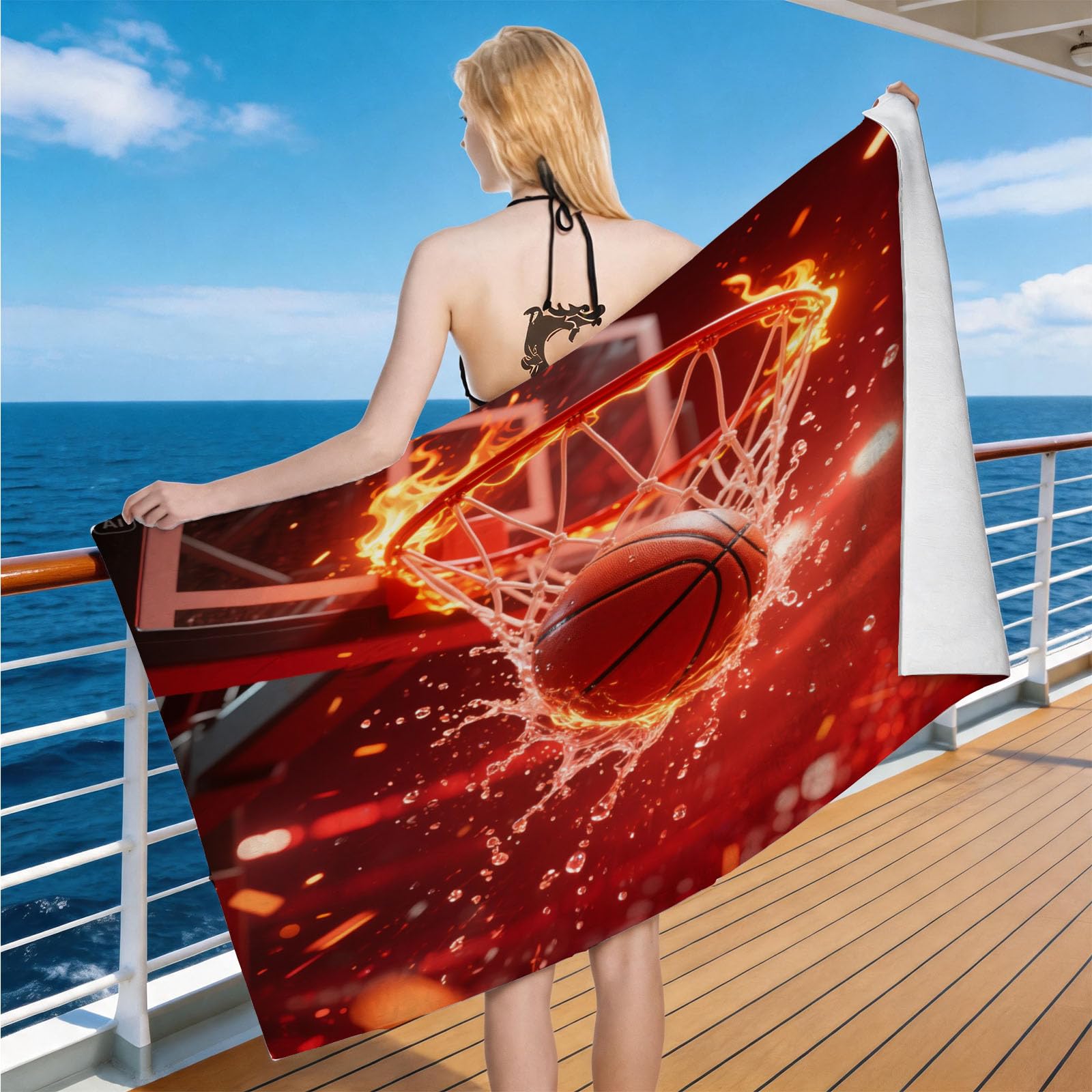 Hongduo Microfiber Quick Dry Beach Towel Basketball Pattern, 3D Basketball Beach Towels Absorbent Fast Drying Bath Towels, Travel Camping Gym Swimming Bathroom (100x200cm)