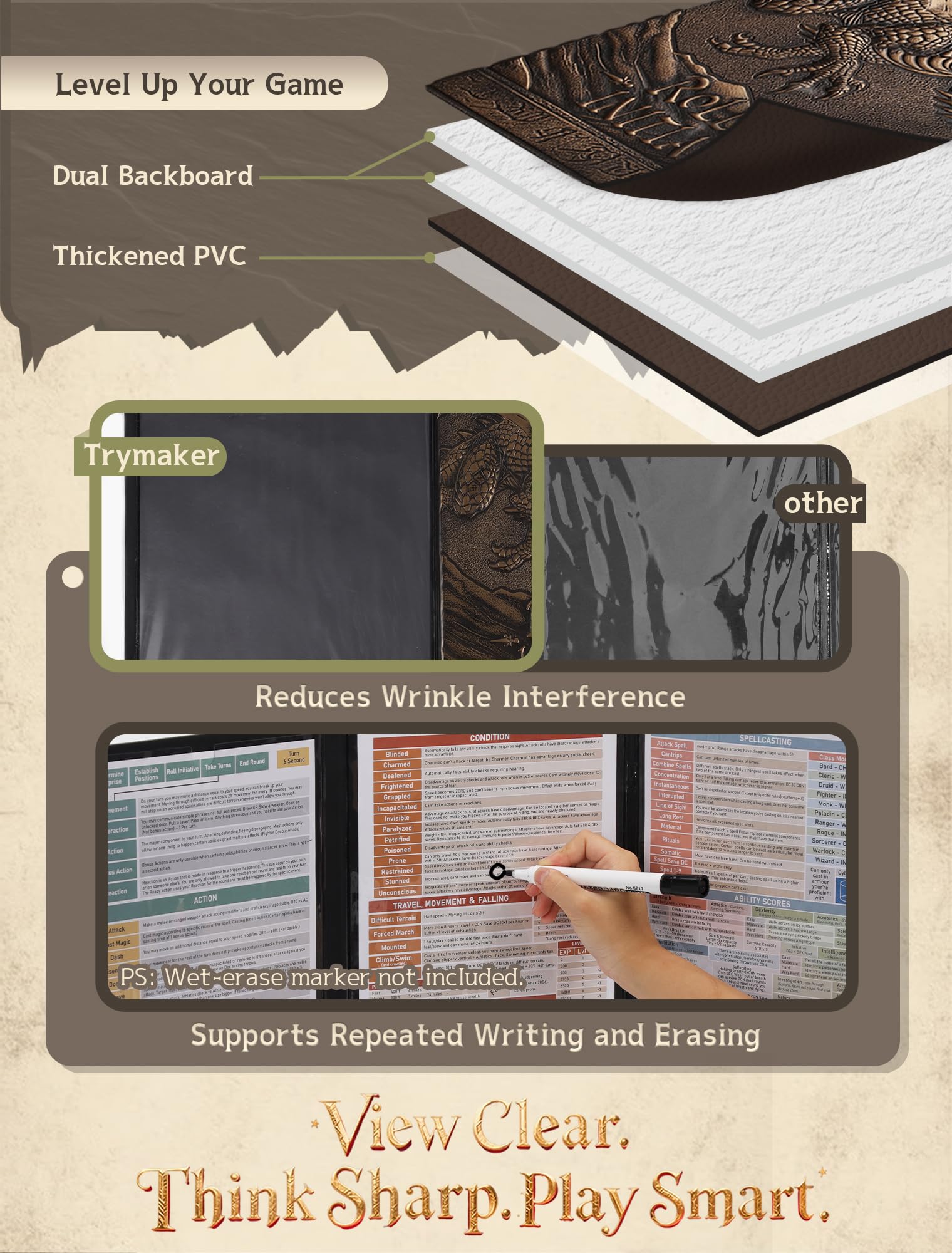 Trymaker Dm Screen, DND Dungeon Master Screen - Pantalla de piel sintética, pantalla GM, accesorios de Dungeons and Dragon de D&D