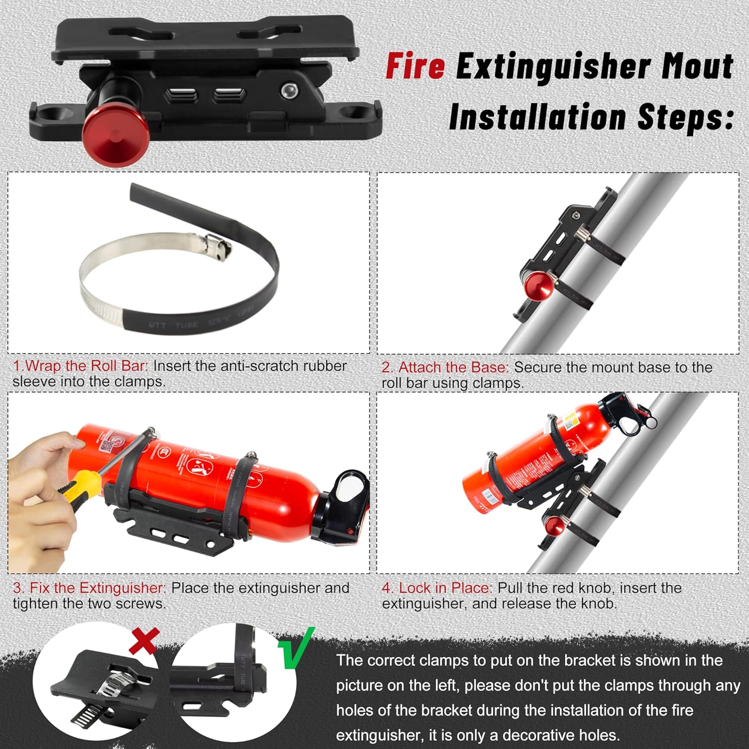 Quick Release Fire Extinguisher Mounts - 2-Pack Car Fire Extinguisher Holder Brackets Compatible with Jeep Wrangler JT, TJ, JL, JKU, UTV, Polaris RZR, Ranger, Can-Am X3, Yamaha – Corrosion-Resistant