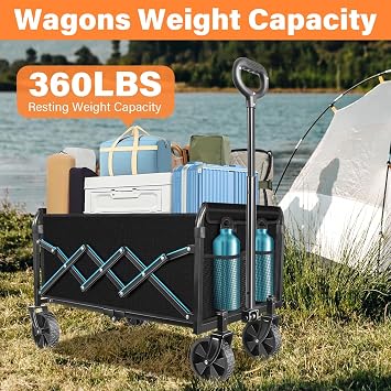 2 pcs Wagons Carts Foldable - Collapsible Wagon Cart with Wheels Foldable, Beach Wagon Cart with Wheels for Sand Sports Camping Grocery