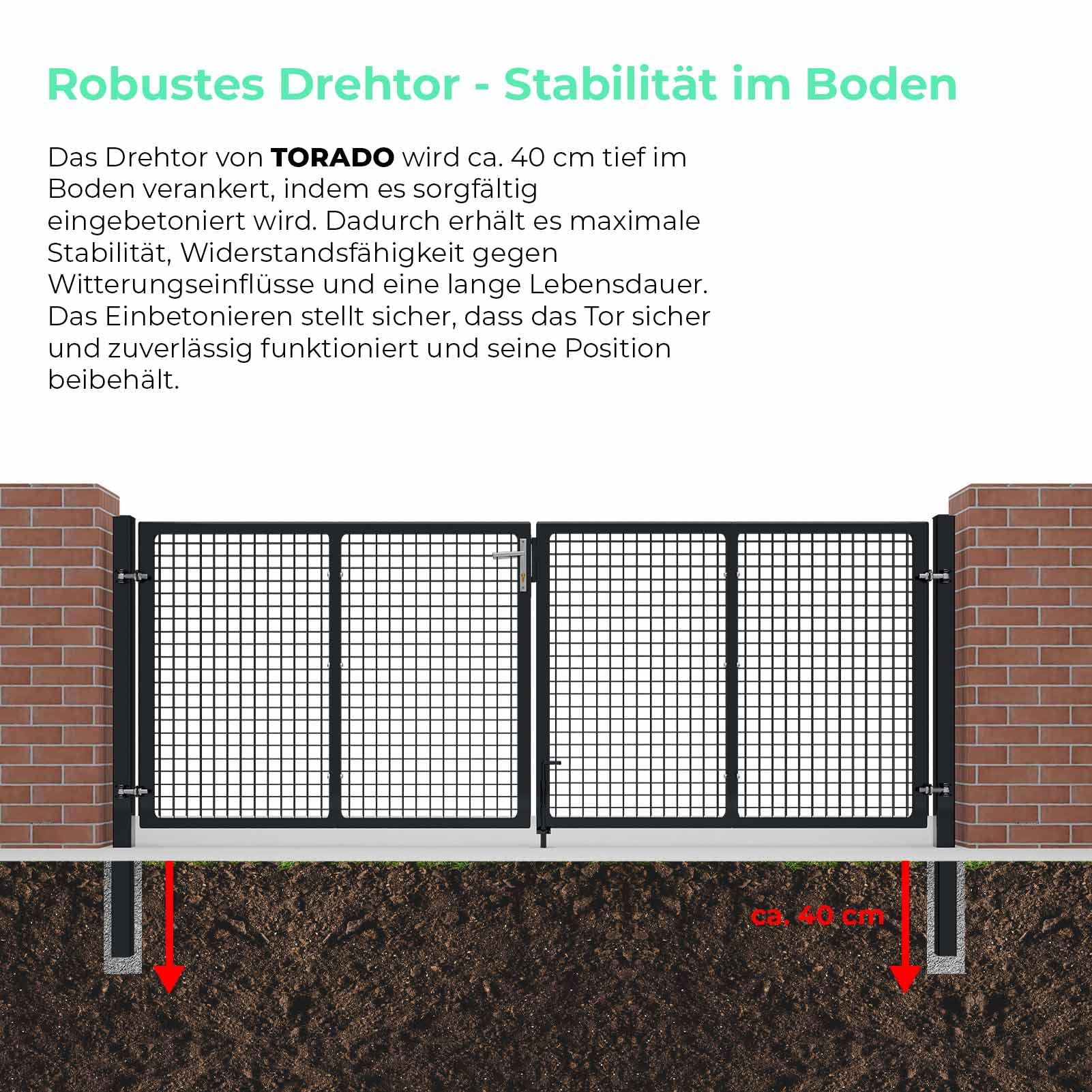 Torado® Drehtor 2 flügelig Flügeltor 4m breit anthrazit für Gartenzaun Doppelstabmatten Gartentor Metall
