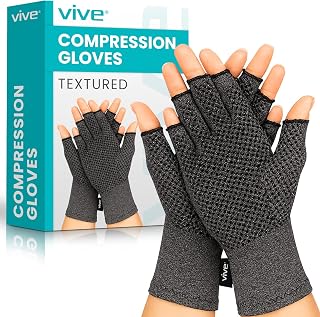 Vive Arthritis Gloves with Grips - Men & Women Textured Fingerless Compression - Open Finger Hand Gloves for Rheumatoid and Osteoarthritis - Arthritic Joint Pain Relief for Computer Typing (Large)