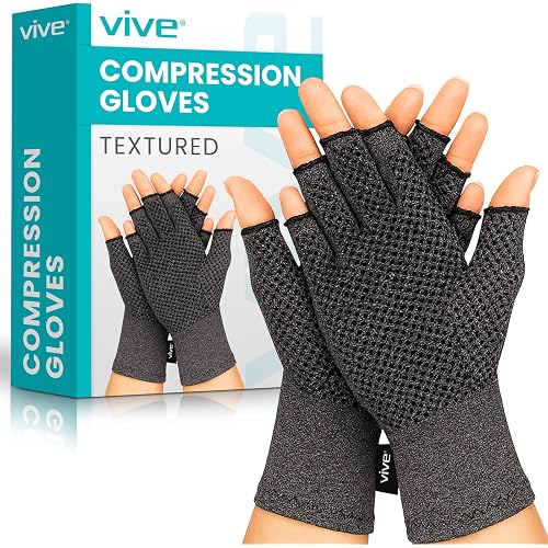 Vive Arthritis Gloves with Grips - Men & Women Textured Fingerless Compression - Open Finger Hand Gloves for Rheumatoid and Osteoarthritis - Arthritic Joint Pain Relief for Computer Typing (Small)