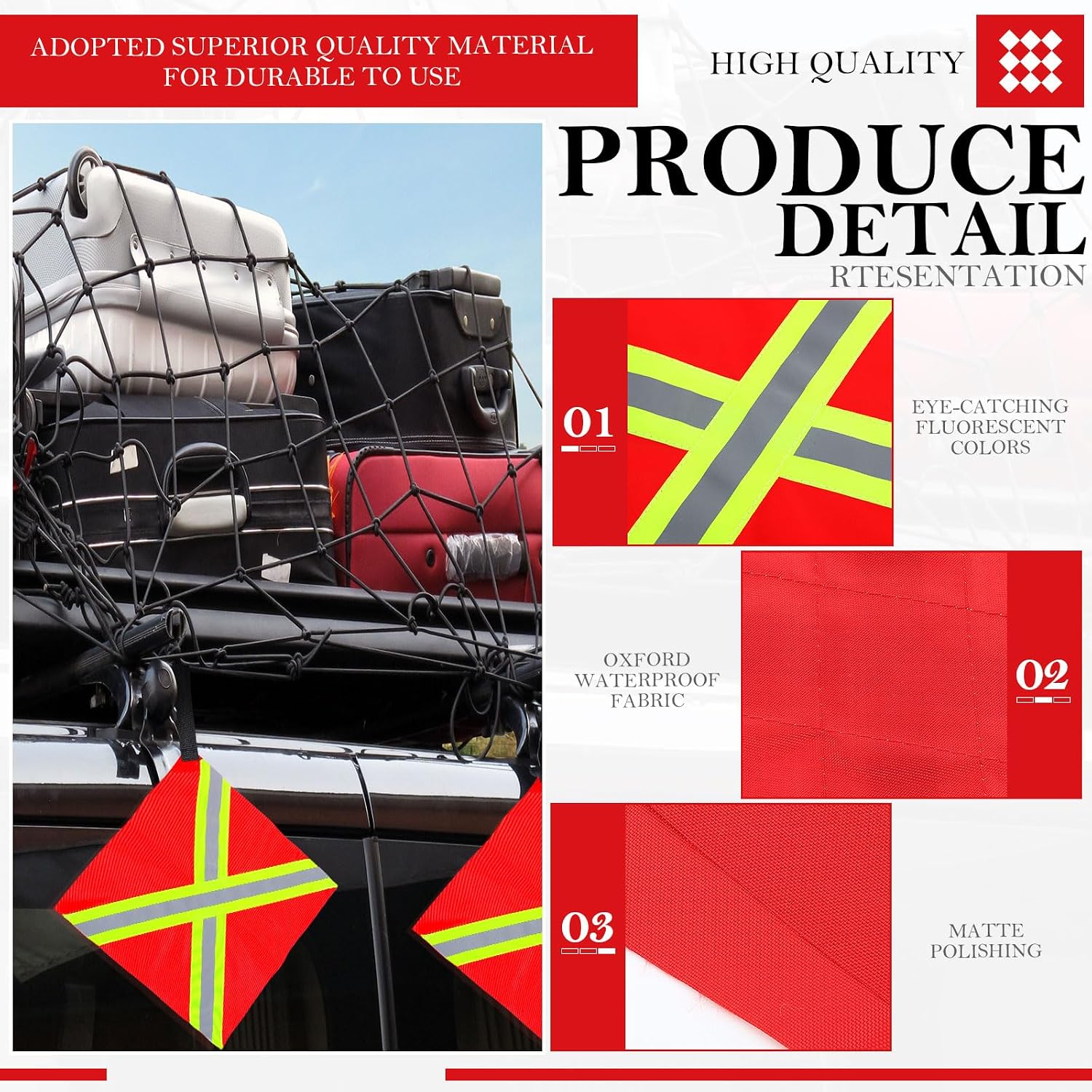 4 Pcs Safety Red Tow Flag for Truck Reflective Warning Kayak Red Flag Truck Loads Safety Signs for Trailer Hauling Hunting Bike Canoe Trailer Hauling Warning Accessories Kit