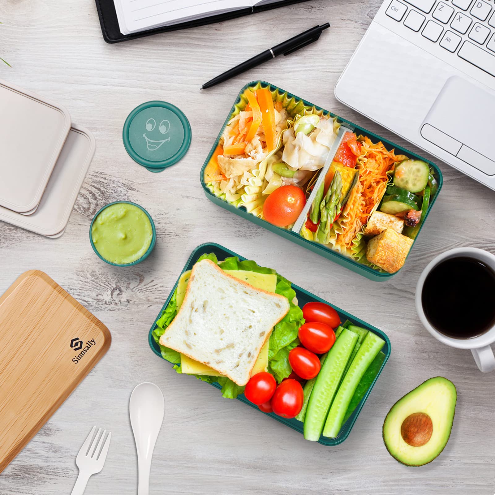 Sinnsally Porta Pranzo,1400ml Bento Lunch Box Prova di Perdite per Adulti,Contenitore per Pranzo a Prova di Perdite con Scomparti Posate senza BPA,Sicuri per Microonde e Lavastoviglie (Verde Nordico)