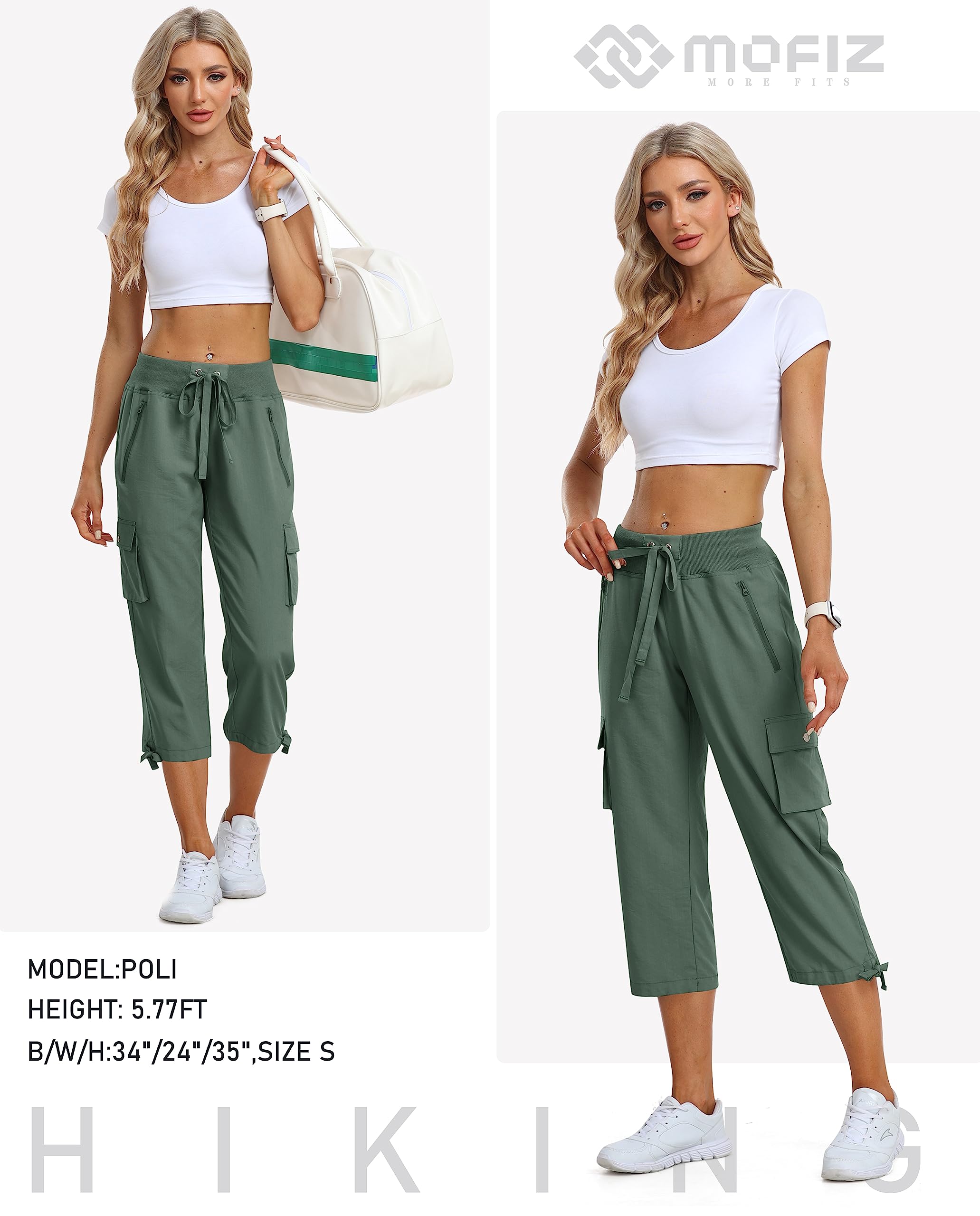 MoFiz Pantalon capris cargo pour femme, coupe ample, pantalon de randonnée décontracté, léger, séchage rapide, pantalon d'été pour femme