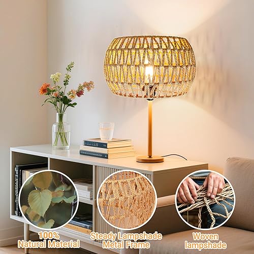 Miniatura 2 de Sombras de lámpara colgante de ratán bohemio, pantallas de lámpara tejidas para lámparas de pie, luces colgantes de ratán, lámpara bohemia, lámpara