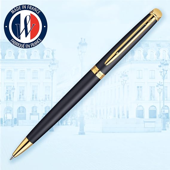 Waterman Hémisphère Ballpoint Pen | Matte Black with 23k Gold Trim | Medium Point | Blue Ink | Gift Box