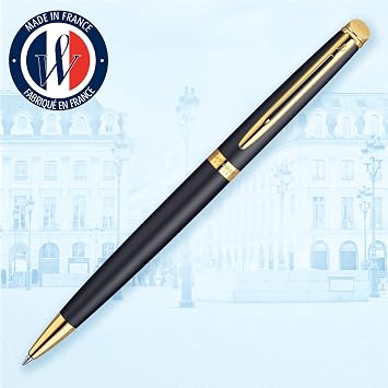 Waterman Hémisphère Ballpoint Pen | Matte Black with 23k Gold Trim | Medium Point | Blue Ink | Gift Box