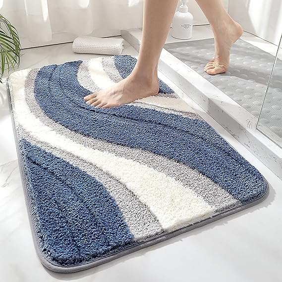 White Blue Bathroom Rug Blue Wave Bath Mat Microfiber