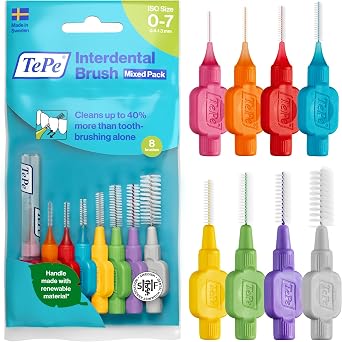 TePe Interdental brush mixed ISO size 0-7 (0.4-1.3 mm) / 1 x 8 interdental brush for easy and deep cleaning of gaps between teeth