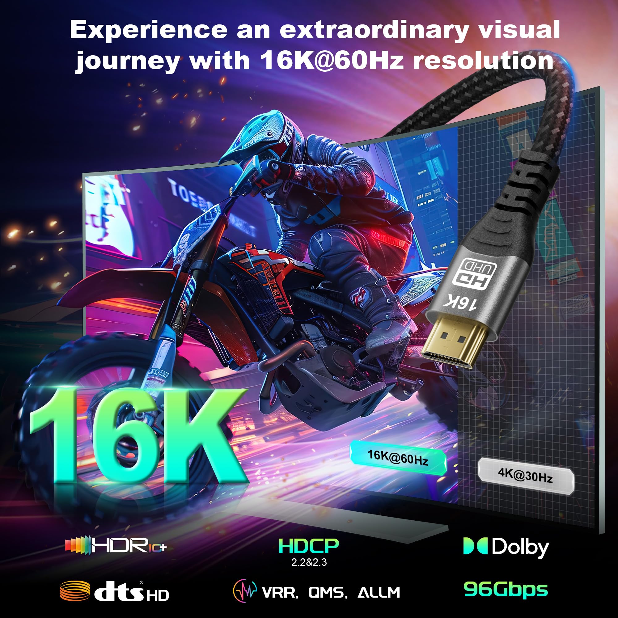 CAKOBLE HDMI 2.2 Kabel, 2 M, 96 Gbps Ultra High Speed, 16K @60Hz, 12K, 8K @ 240Hz, 4K @480Hz, Voor HDMI 2.1 Kabel EARC, HDR10 , Dolby Atmos/Vision, HDCP 2.3, Voor PS5, Xbox, Soundbar