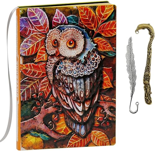 Diario sin forro Cuaderno de tapa dura con diseño colorido en relieve 3D de búho, cuaderno de bocetos A5 en blanco con 2 marcadores, 8.4 x 5.7