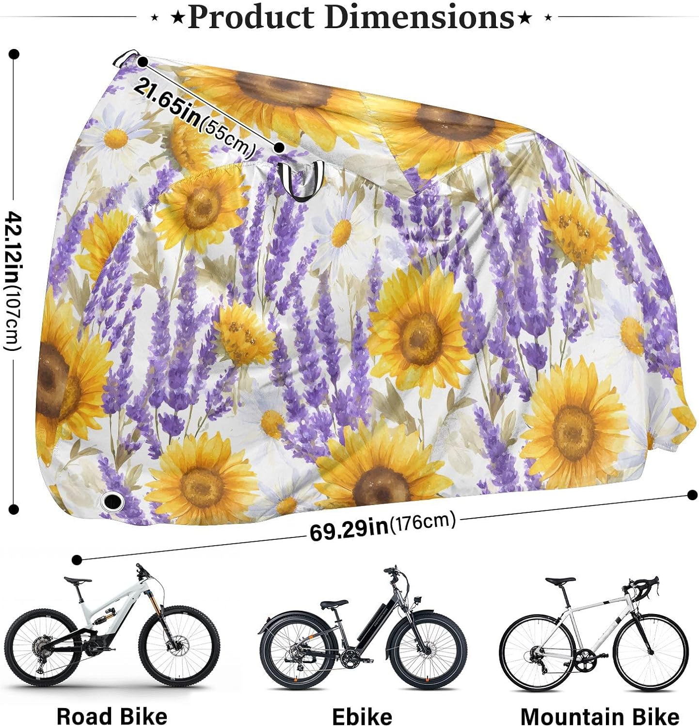 ALAZA Sunflower Lavender Flowers Bike Cover Waterproof Outdoor Ebike Bicycle Covers Tarp Protection for 1/2 Bikes, Sun UV Dust Wind Proof