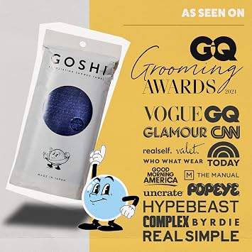 GOSHI Exfoliating Shower Towel - Long Body Scrubber for Back Acne, KP & Smooth Skin - Durable Rip-Resistant Weave, Quick-Dry Nylon Washcloth - Ethically Crafted in Gunma, Japan - Blue