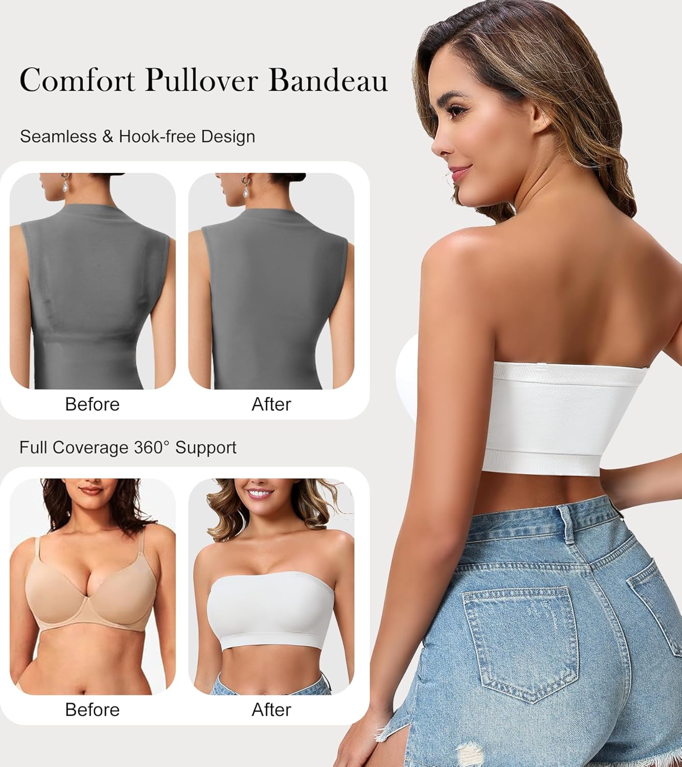 Strapless Bras for Women, Wireless Non-Padded Tube Top Bandeau Bra, Seamless Bralette - Image 6