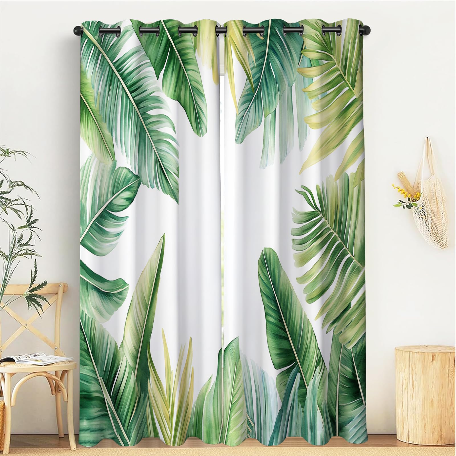 Rideaux occultants imprimé feuilles tropicales 140x200cm pour isolation salon