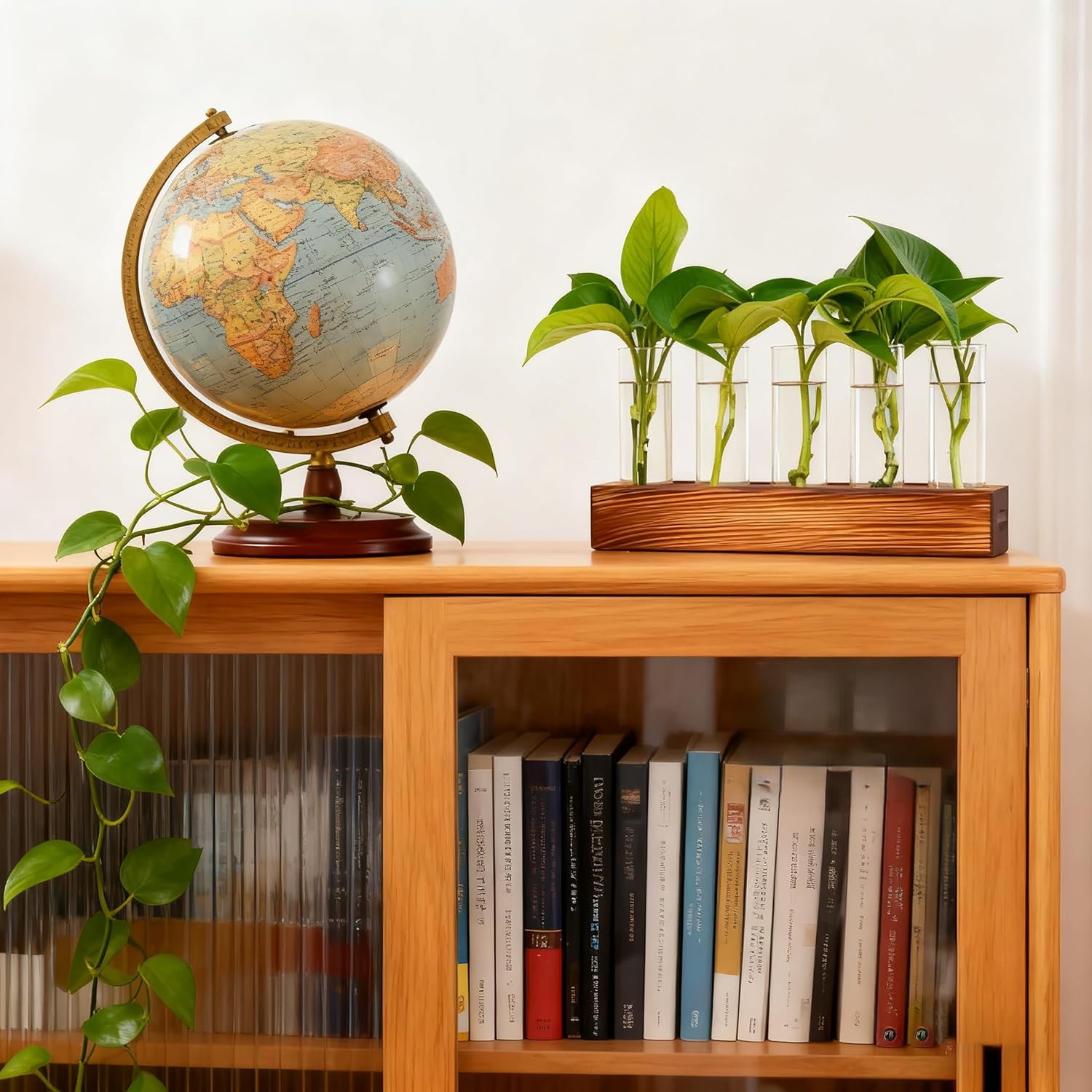 Plant Propagation Station, Plant Terrarium with Wooden Stand, Plants Pots for Hydroponics, Small Birthday Gardening Gifts for Women Mom Plants Lovers Unique - 5 Glass Test Tubes Vases - Image 8