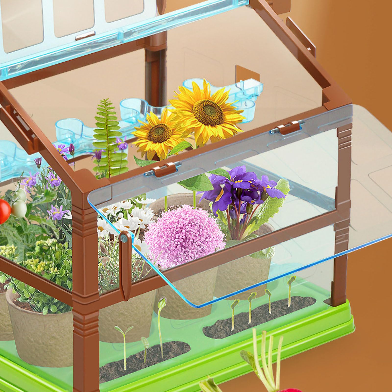 Kit de culture de plantes pour enfants avec système d'irrigation goutte à goutte et lampe de croissance à LED, jardinage éducatif pour enfants, configuration à double étage, pas de graines ou de sol