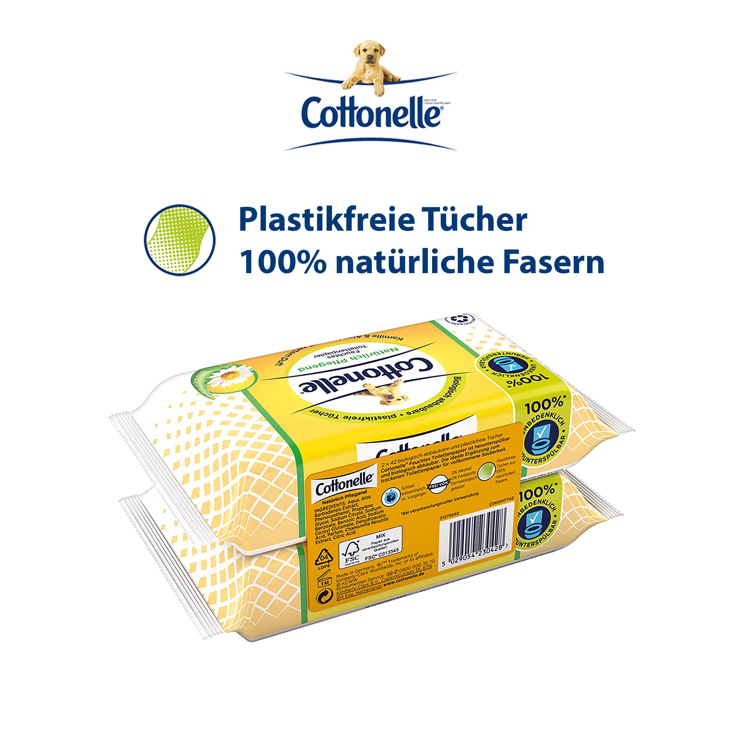 Cottonelle Feuchtes Toilettenpapier, Natürlich Pflegend, 6 x Duo-Pack mit je 84 Tücher (12 Pack insgesamt)
