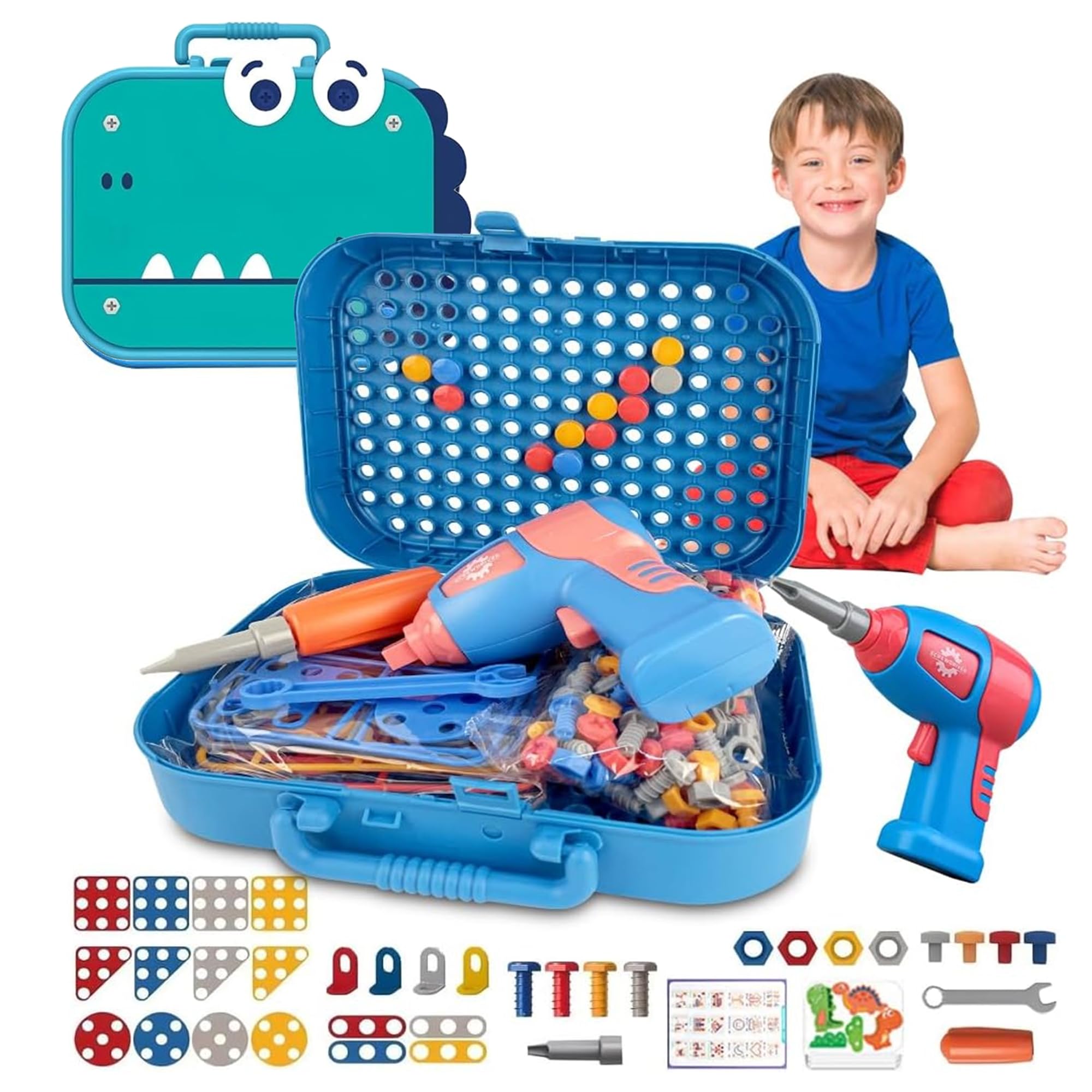 Kidology Electric Drill Screw Tool Set Creative Mosaic Puzzle Toy, DIY 3D Creativity Educational Kit Construction Toy building block toys for kids, Girls and Boys (Creative Mosaic Dino Theme - 351Pcs) (B0DF5VWNS4) Amazon Price History, Amazon Price Tracker