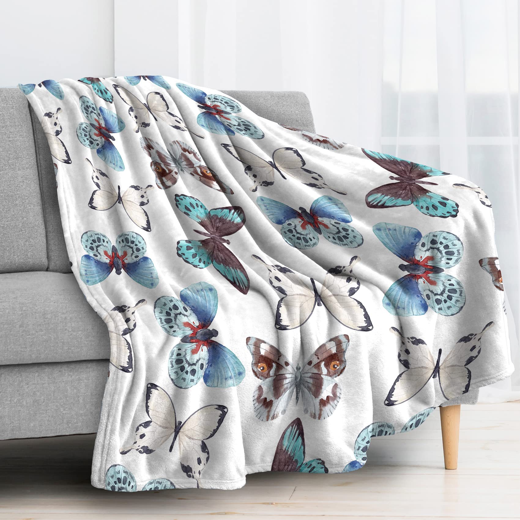 Plaid couverture papillon 150x200 blanc pour lit et canapé
