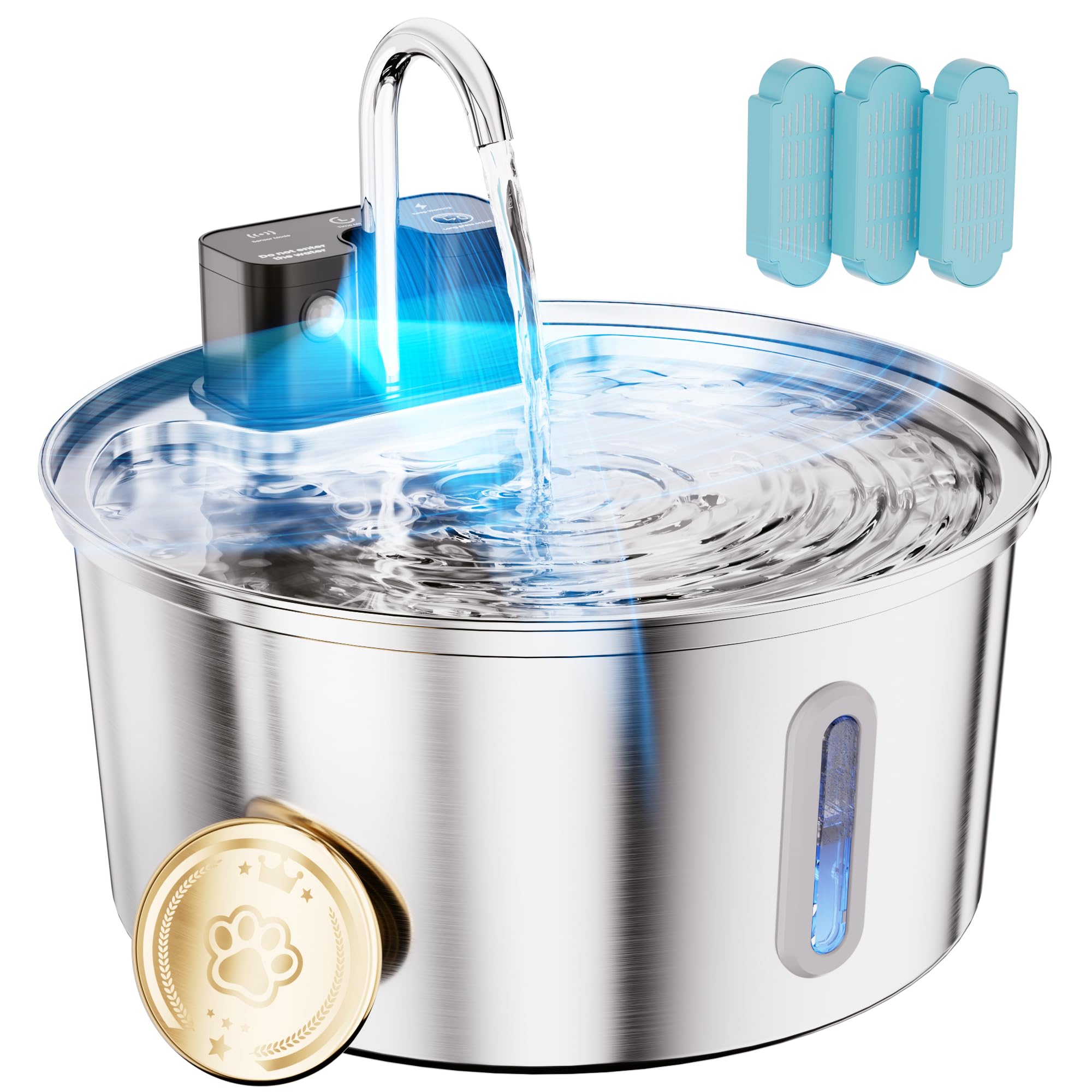Wireless Cat Water Fountain - 108oz/3.2L Automatic Cat Water Fountain Cordless, Stainless Steel Battery Operated Pet Fountain Rechargeable Water Dispenser for Cats, Dogs, Multiple Pets