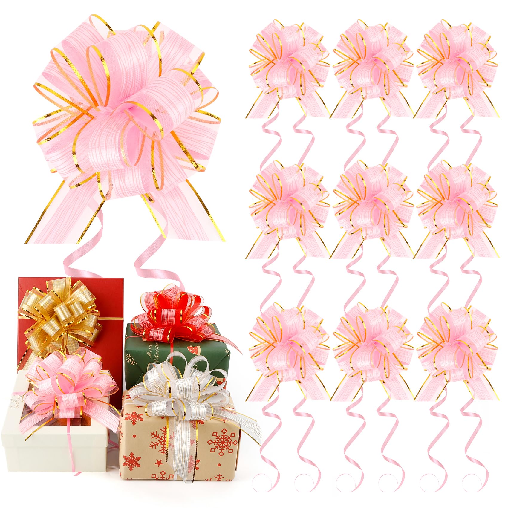 Pull Bows 10 Pcs Bows for Gift Wrapping 6 inch Christmas Bows Large Organza Ribbon Pull Bows for Christmas Wedding Party Flower Decoration Gift Bows