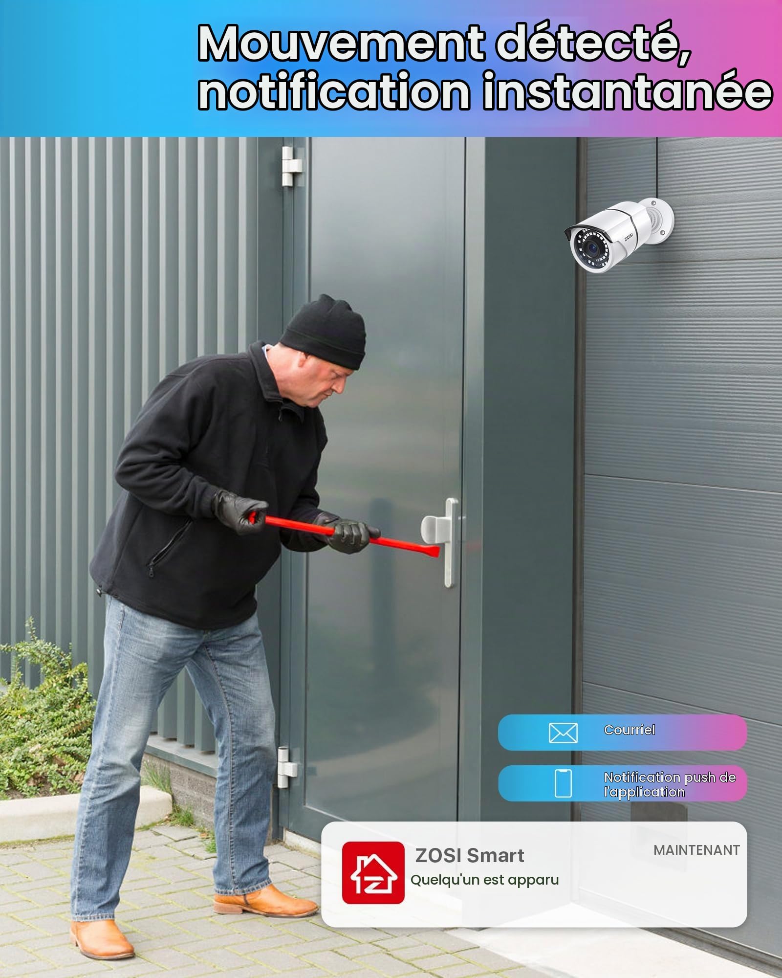 ZOSI 8CH H.265+ 5MP PoE Kit Caméra Surveillance avec 8X Caméra IP PoE Extérieur IP66 Alerte Instantanée Vision Nocturne 36 m, Disque Dur de 2TB et App Gratuite pour Accès à Distance Facile