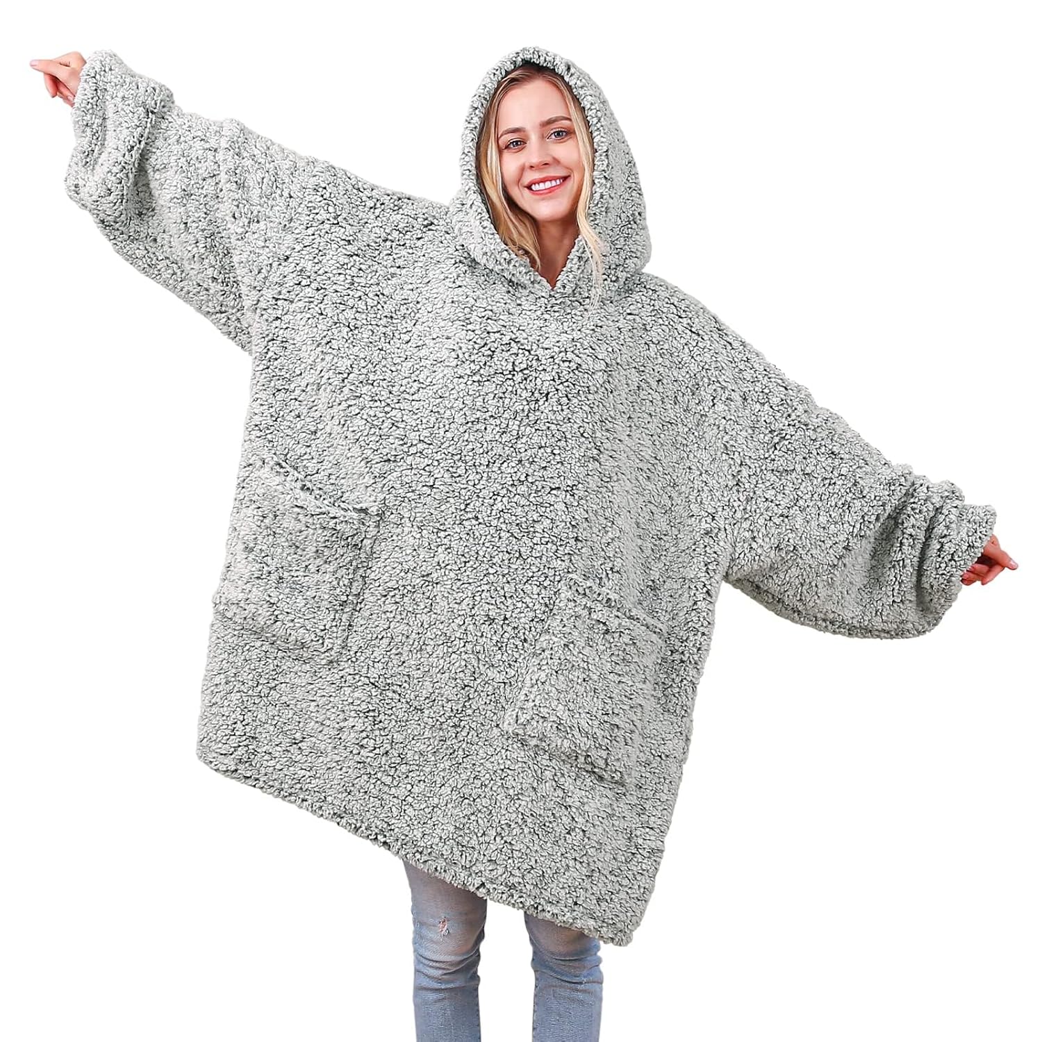 yescool Oversized Wearable Blanket Hoodie, Flannel Sherpa Fleece Blanket Sweatshirt for Adults Women Men, Big Hooded Blanket