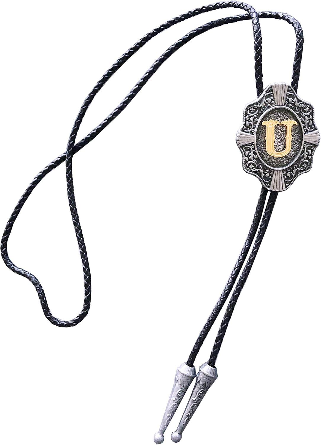 Bolo Tie for Men,Cowboy Necklace,Vintage Initial Letter U Leather Bolo Tie
