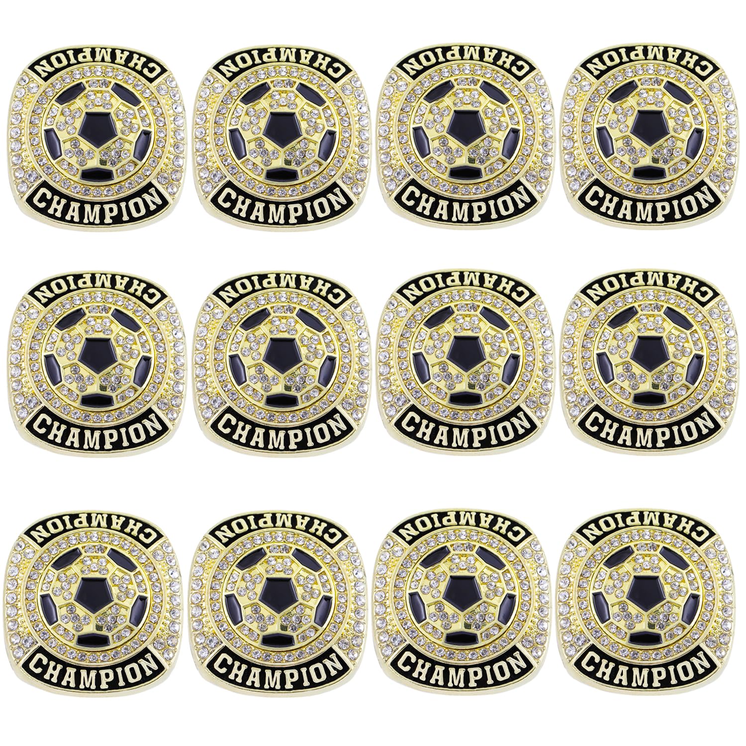 12 Stück Fußball-Ringe, Trophäe, Geschenk für Turnier oder Liga-Champion-Gewinner, von Größe 7 bis 10